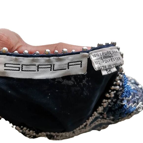 Vintage Chunky Beaded Blue and Silver Sequin Jacket | Floral Motif | Tag Size Me - Picture 3 of 3